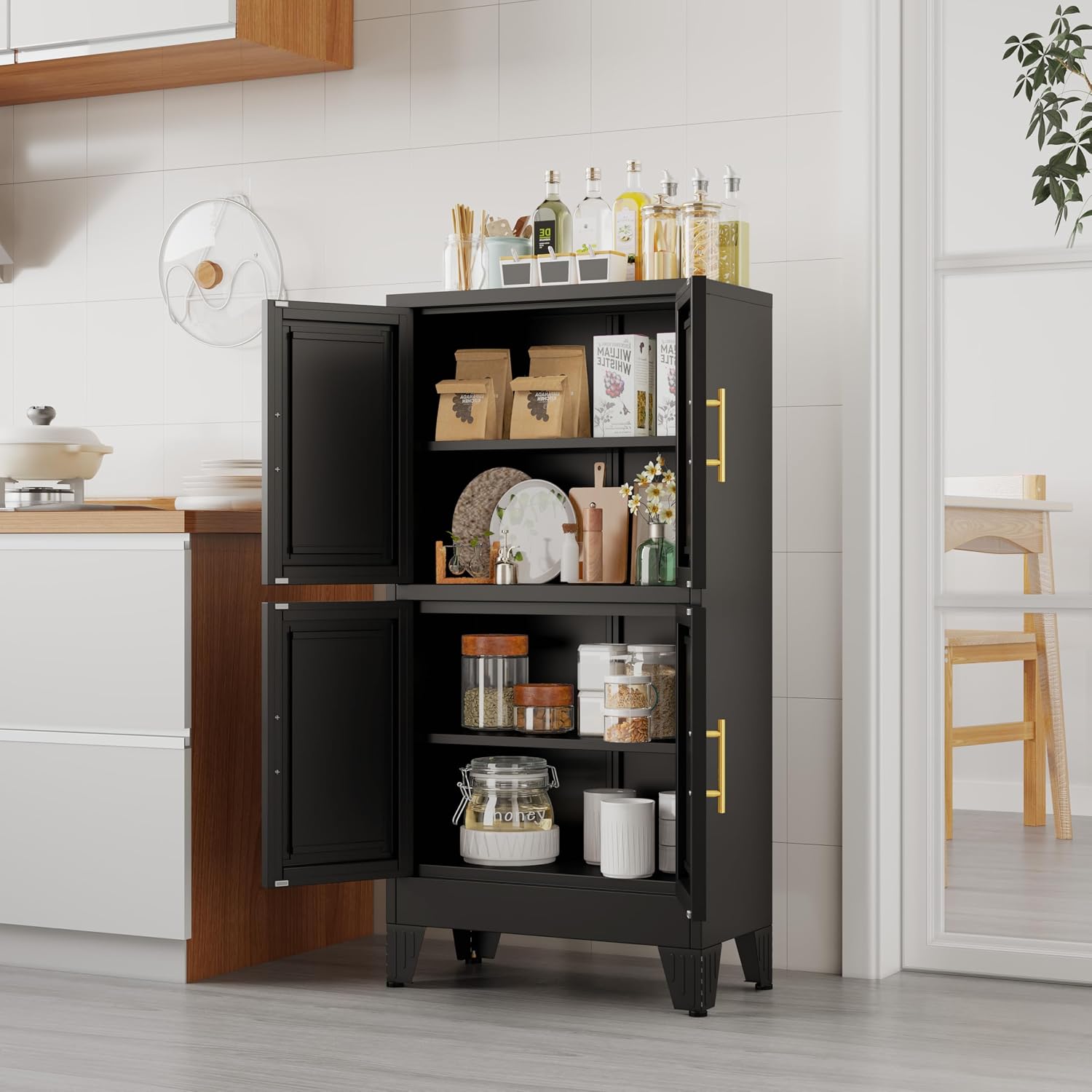 Thumbnail 4 de GAIOUS 4D-Black Metal Pantry Cabinet with Acrylic Doors and Adjustable Shelves