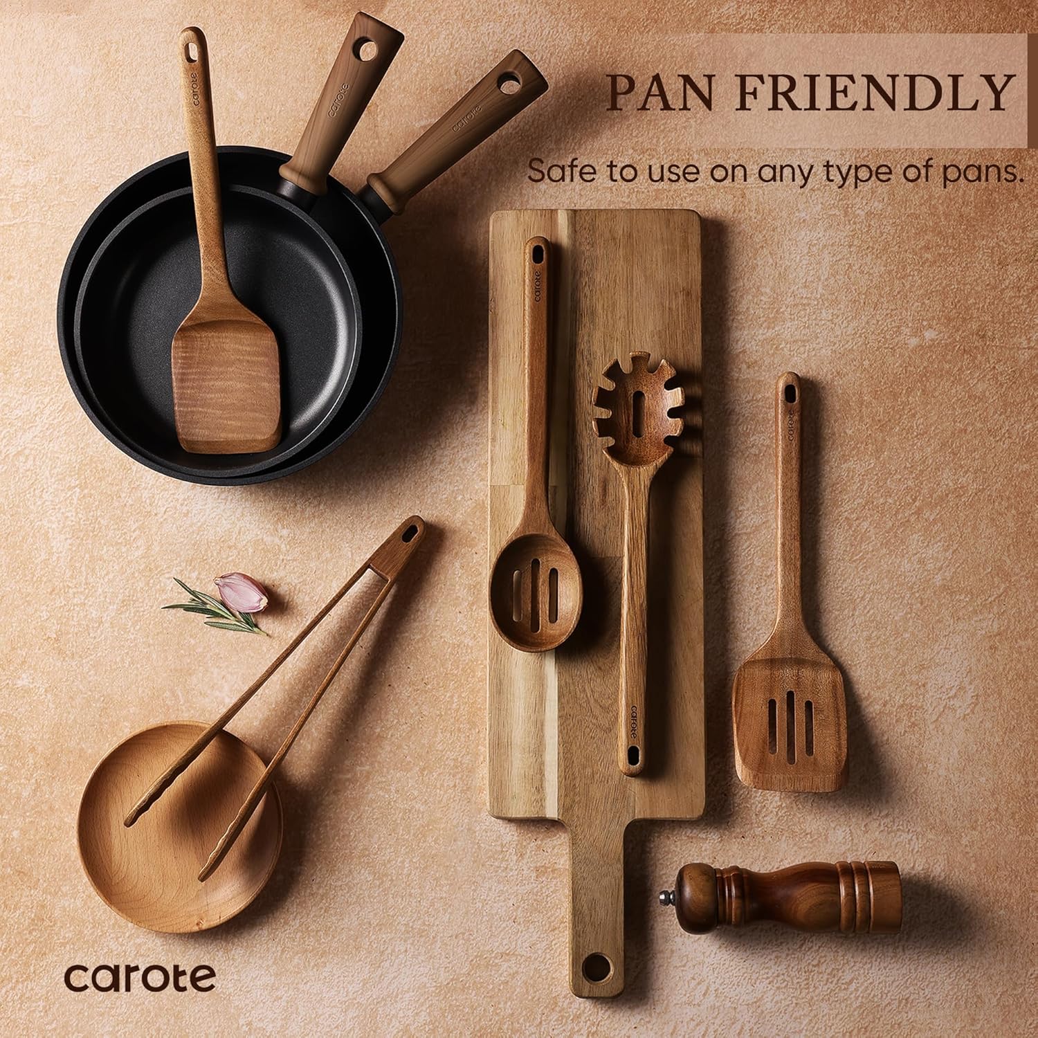 Detalle de CAROTE Wooden Utensil Set, 8-Piece