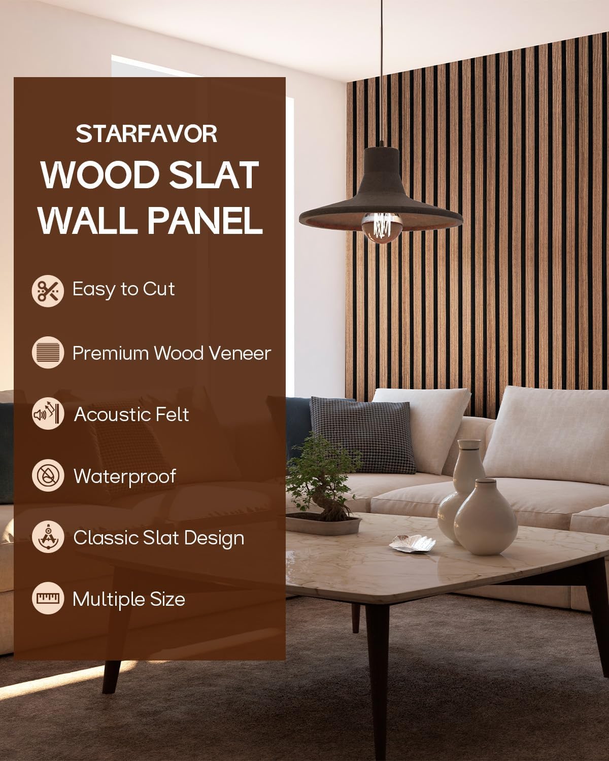 Detalle 1 de Acoustic Wood Slat Wall Panels, Walnut