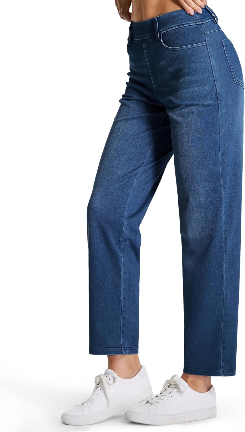Detalle 2 de THE GYM PEOPLE Women's Straight Leg Pull-On Jeans, Stretch Denim, 4 Pockets