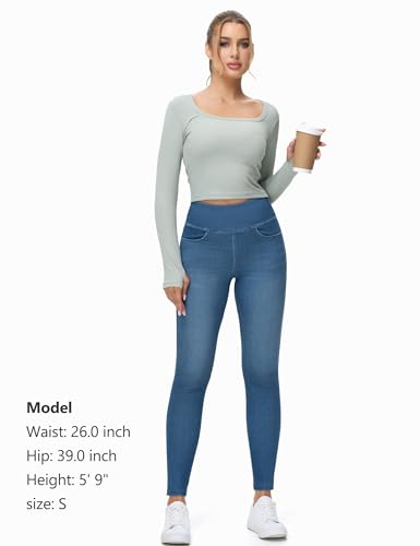 Detalle 2 de THE GYM PEOPLE Jeans Jegging Skinny Femme Taille Haute Élastique – Bleu Denim (L)