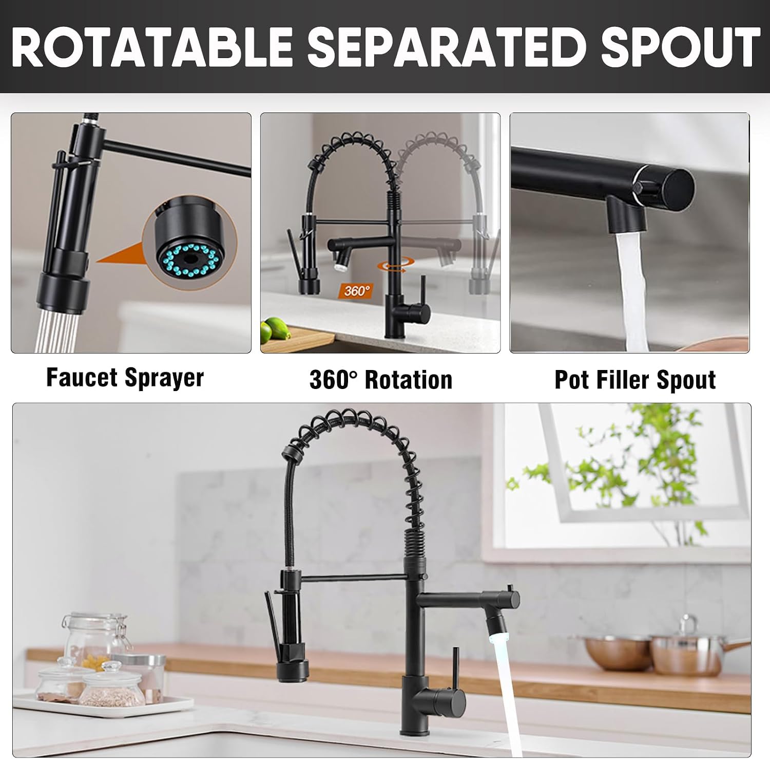 Detalle 2 de GIFTQOOL Kitchen Faucet, Matte Black