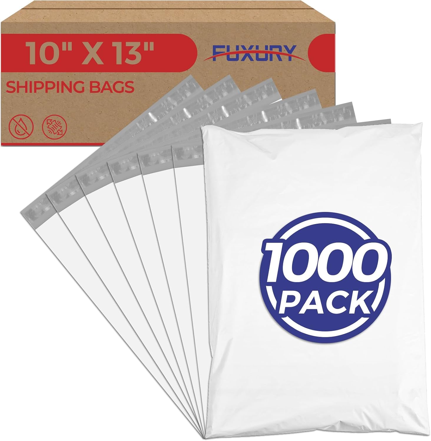 Detalle de Fuxury 10x13-Inch Poly Mailers, 1,000-Pack, White, Self-Sealing