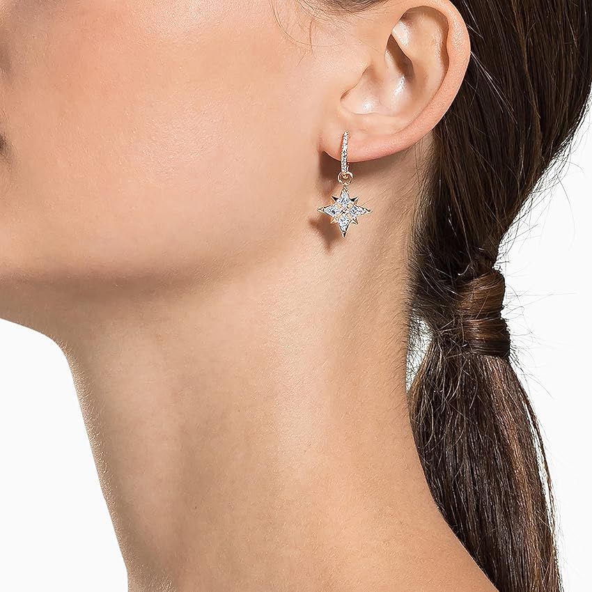 Detalle 2 de Swarovski Pendientes Symbolic Estrella blancos baño tono oro rosa 💍