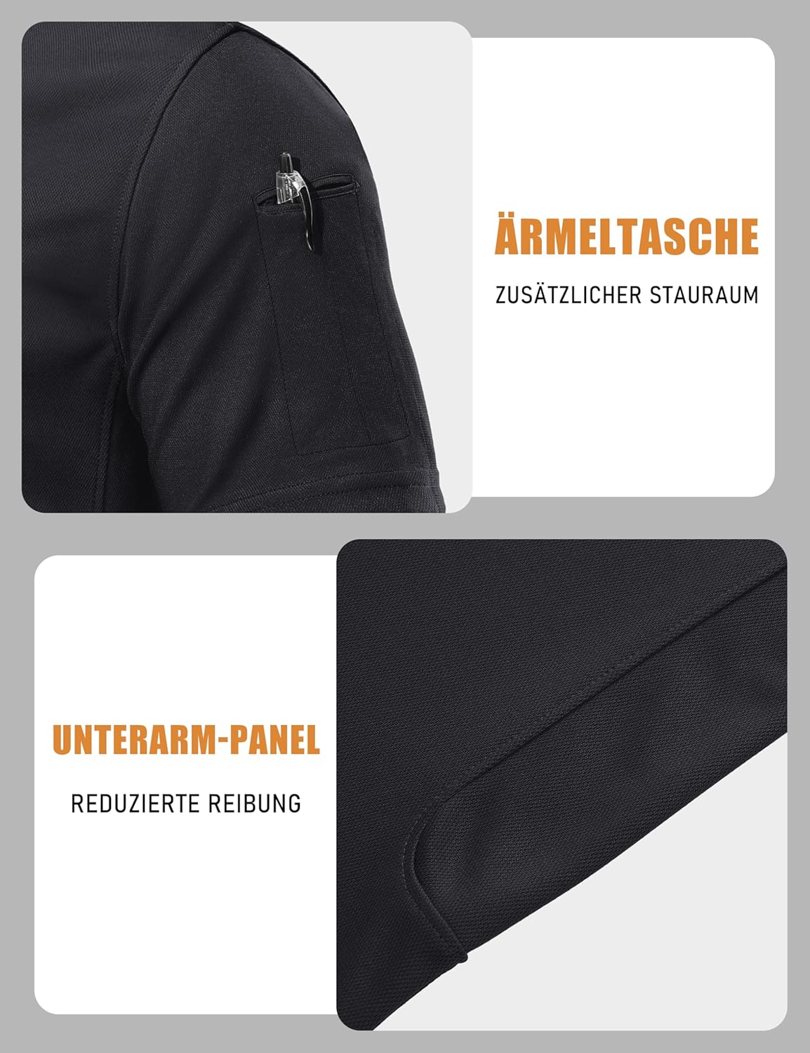 Detalle de TACVASEN Herren Polohemd Kurzarm – Taktisch funktionales Golf-Poloshirt aus atmungsaktivem Piqué