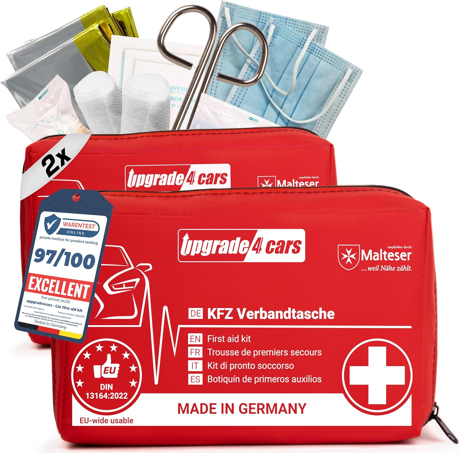 Detalle de Upgrade4cars Verbandskasten Auto – 2er Pack, DIN 13164:2022-Norm, Made in Germany