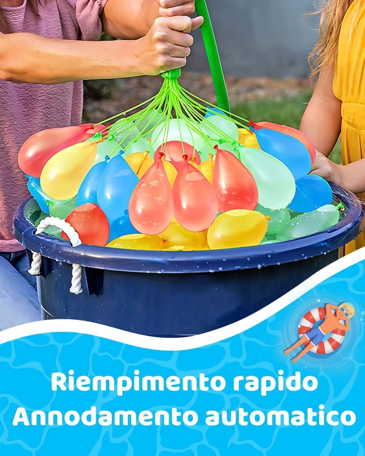 Detalle 2 de HW CASA 222 Palloncini d'Acqua – 60s Autosigillanti, lattice 100%, multicolore