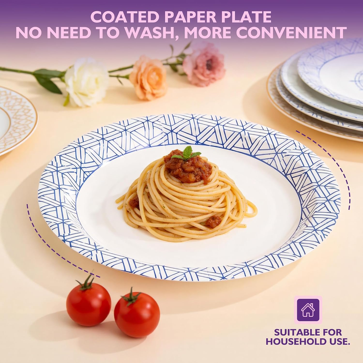 Detalle de PACKINNO 8.5-Inch Disposable Paper Plates, 300-Count: Soak-Proof, Heavy Duty for Parties and Everyday Meals
