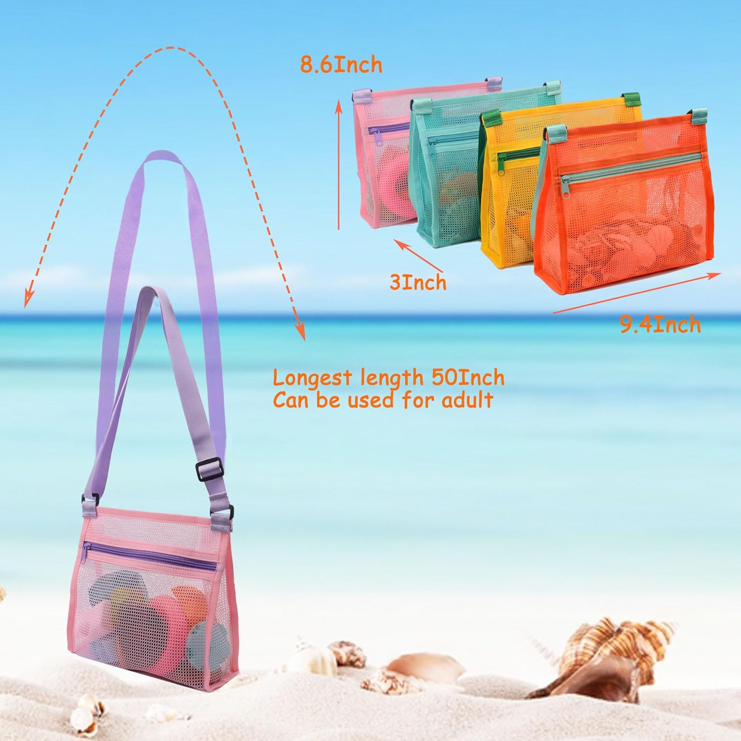 Thumbnail 4 de MUYIZI Mesh Beach Bag for Shells Collecting 4 Pack: Lightweight, Quick-Dry Shell Bags for Kids and Families