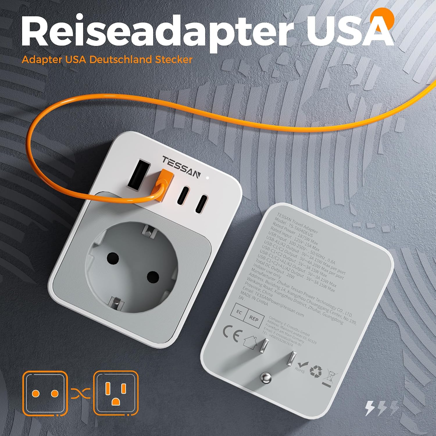 Detalle 2 de TESSAN USA Adapter Steckdose