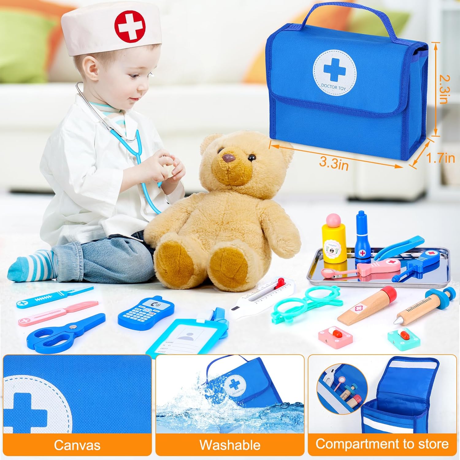 Thumbnail 5 de TGTT Doctors Set for Kids: Wooden Doctor Kit with Real Stethoscope and Portable Bag