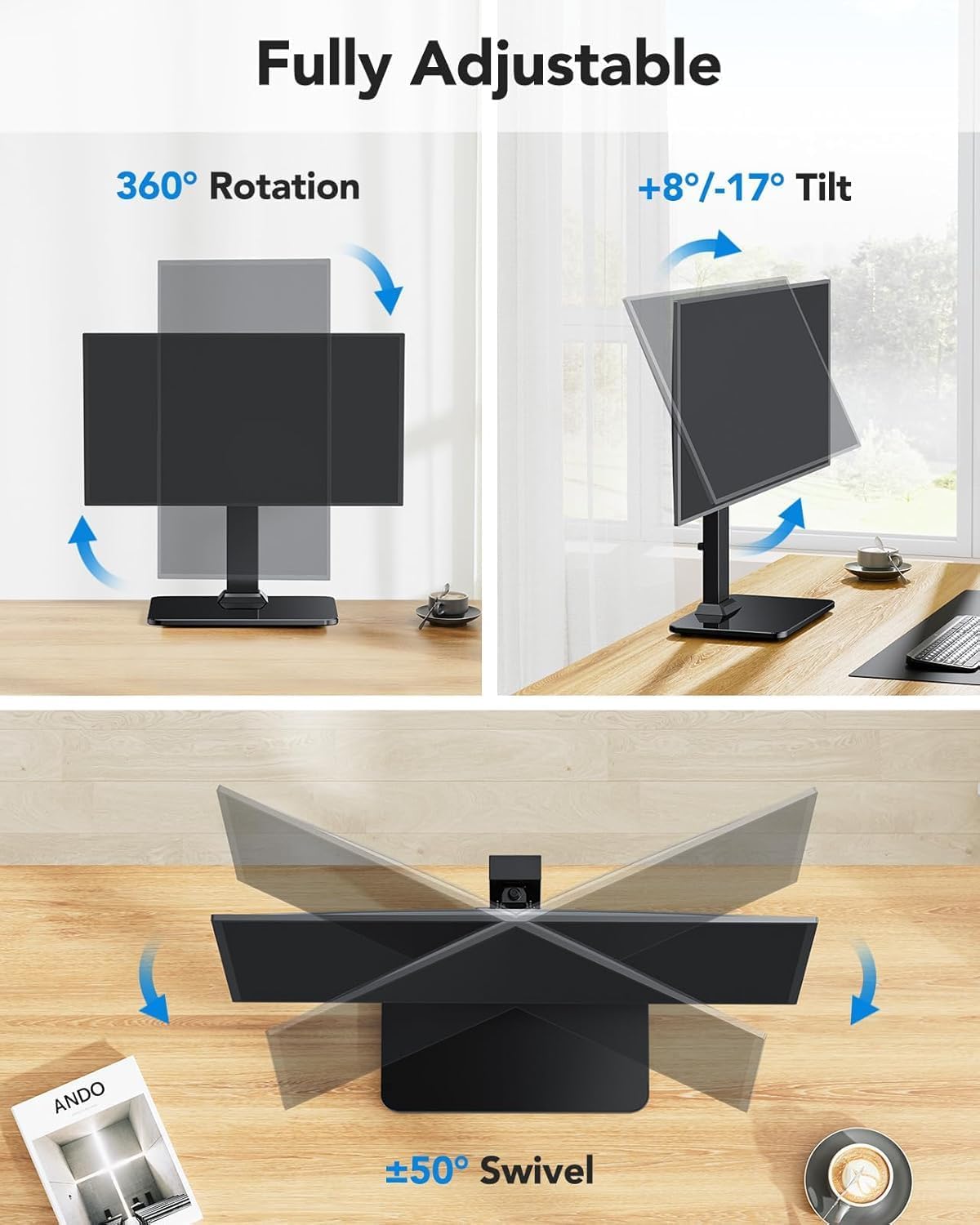Detalle de HUANUO Supporto Monitor Scrivania: Braccio VESA indipendente per schermi 13–34", fino a 20 kg