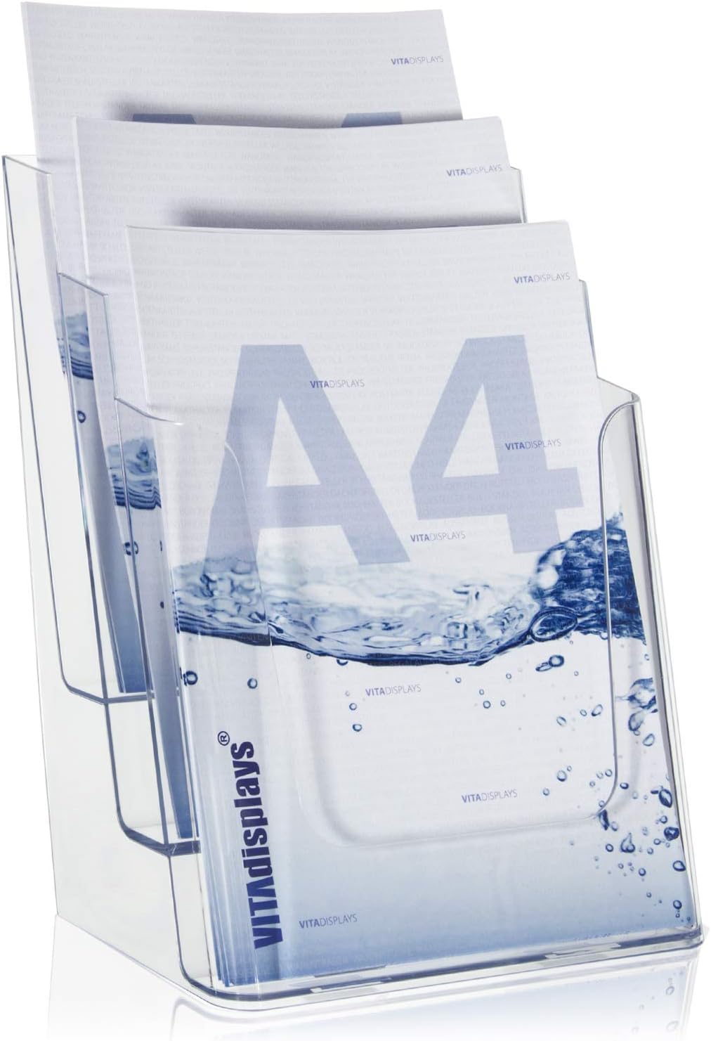 Detalle de VITAdisplays® NE-240 brochurehouder A4 met 3 niveaus, transparant polystyreen