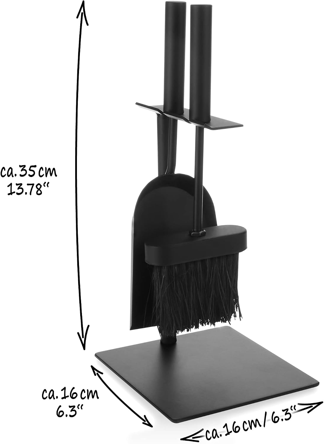 Detalle de COM-FOUR® Set camino nero 3 pezzi: pala, scopa e supporto per stufe compatte