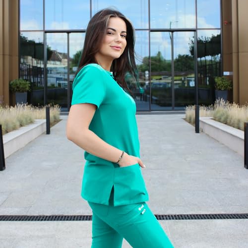 Detalle de B-well Bella Divisa Sanitaria Donna Elastica Teal – Set con Casacca e Pantalone, XXL