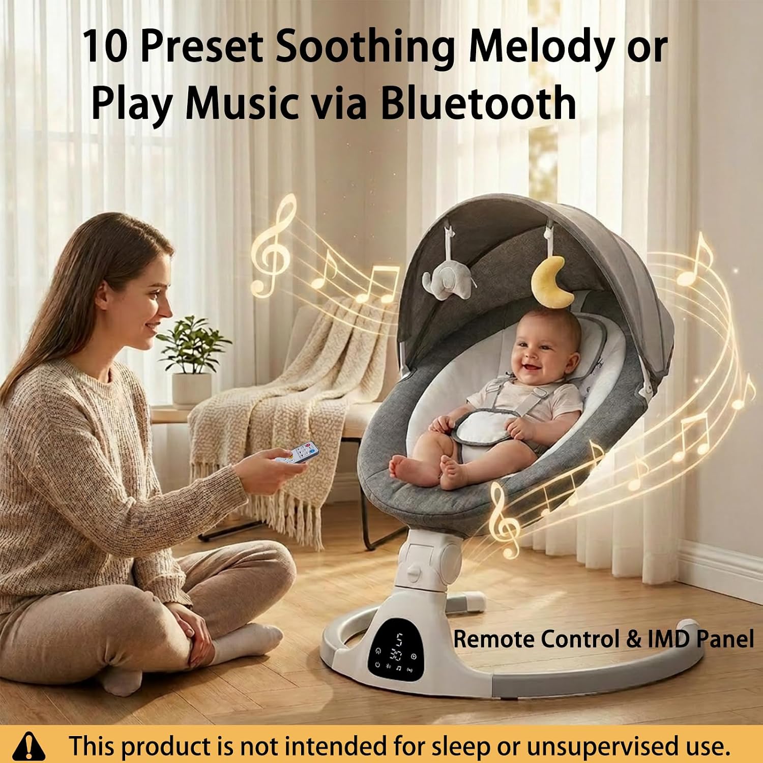 Detalle de JFOVMCYG Electric Baby Swing, 5 Speeds, Bluetooth Music and Timer, Gray