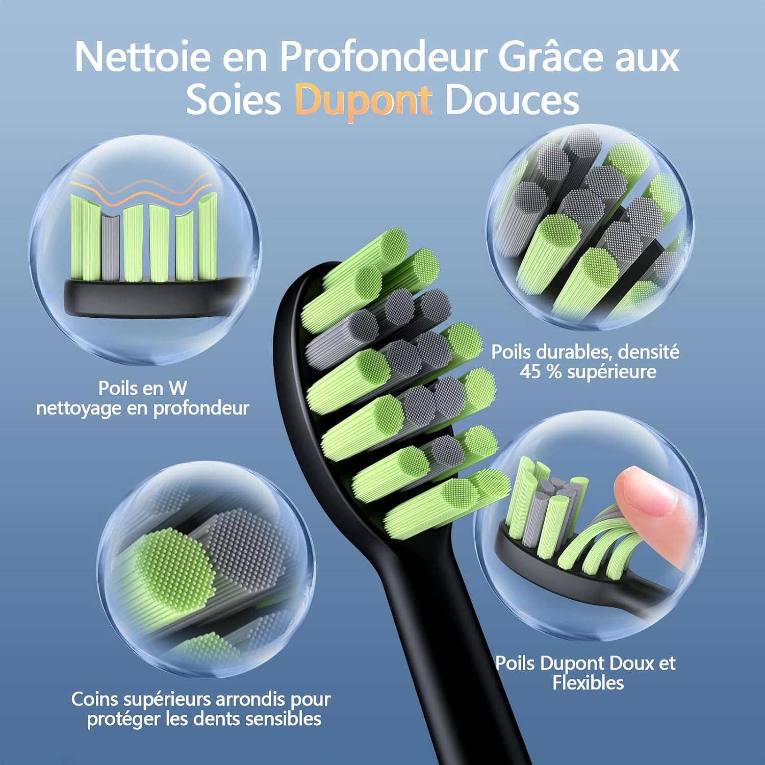 Detalle de OasiSmile Brosse À Dent Électrique Soniques pour Adultes — 120 jours d’autonomie, 6 têtes, 4 modes, IPX7