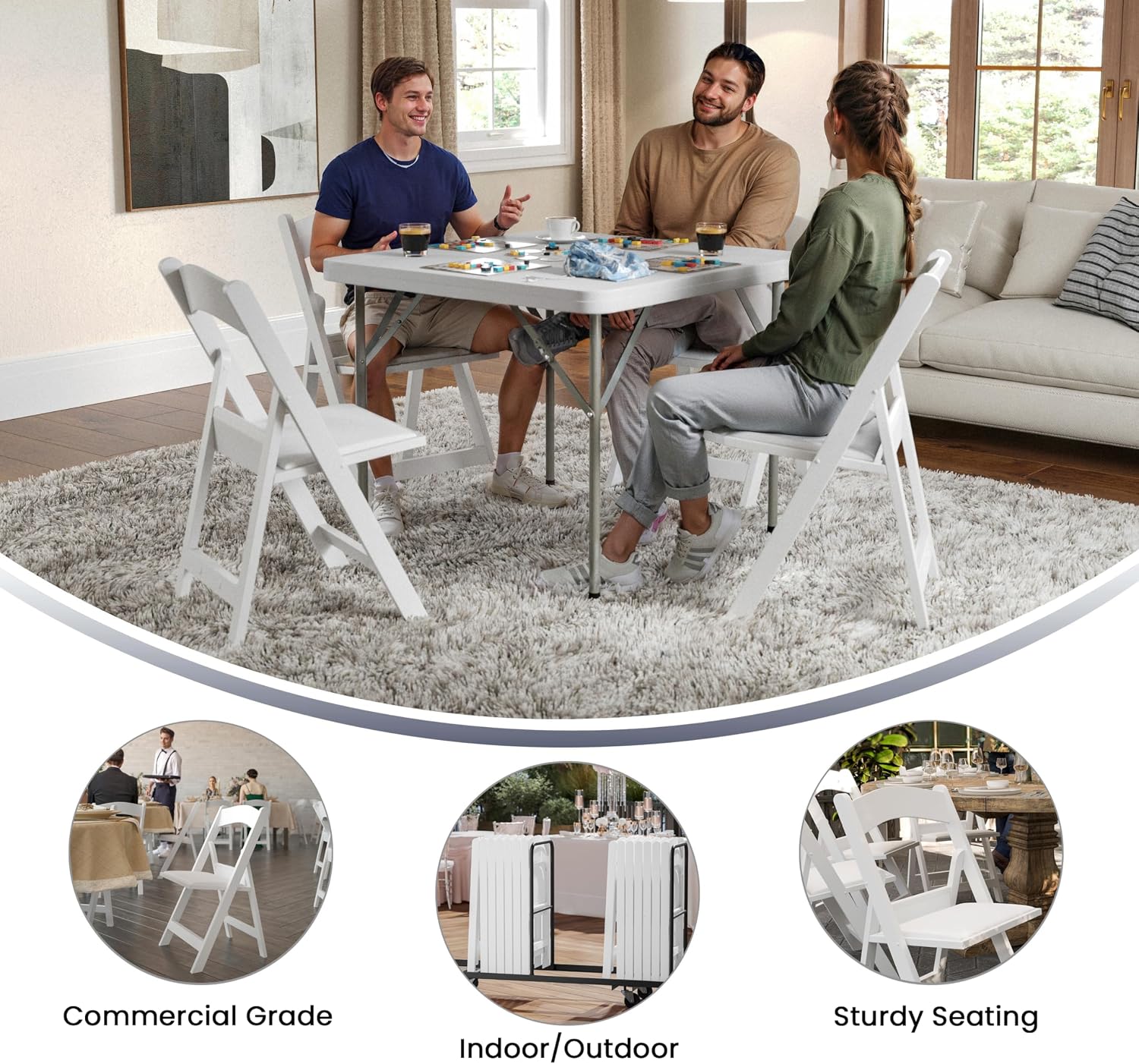 Detalle de Flash Furniture Folding Chair, White Resin