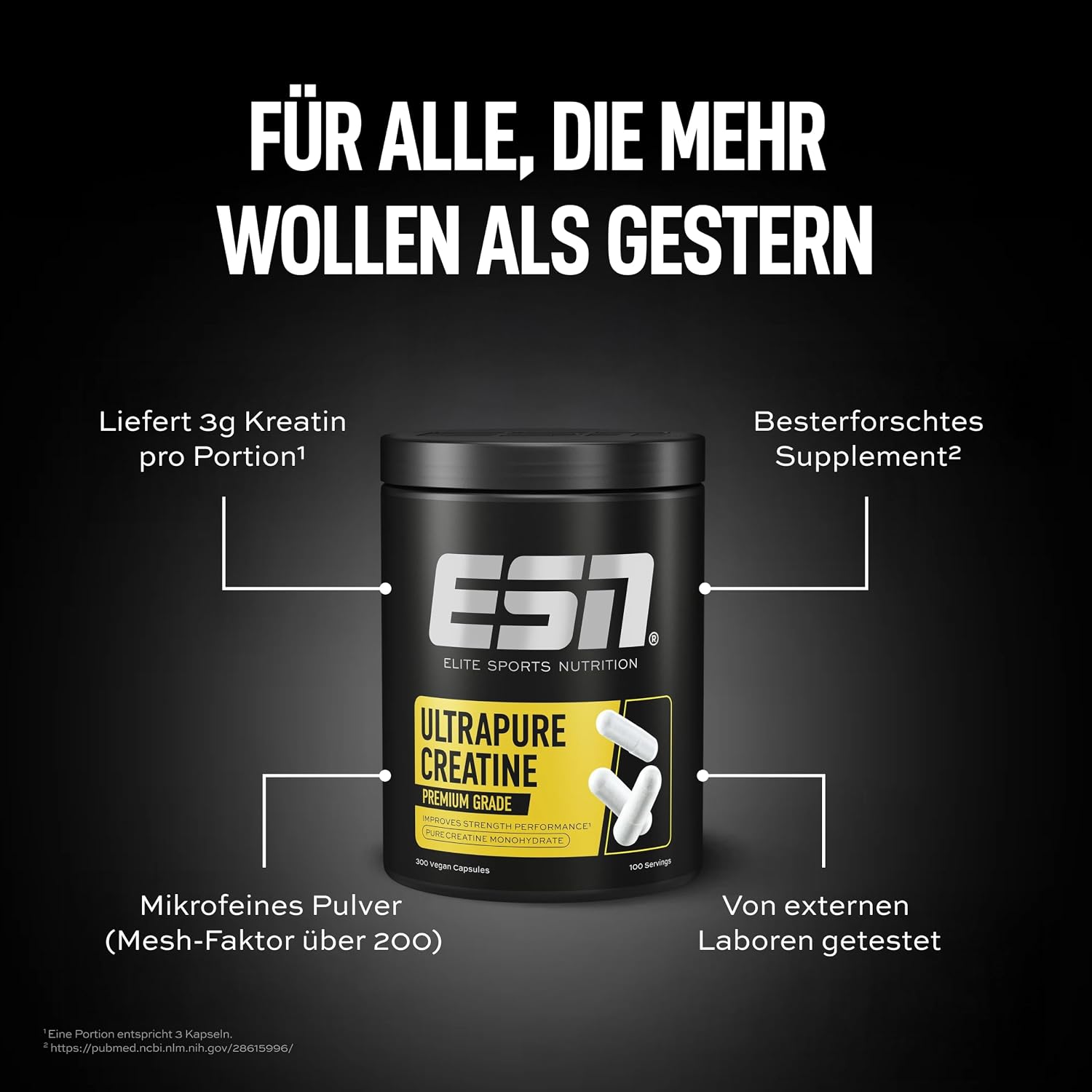 Thumbnail 5 de ESN Ultrapure Creatine Monohydrate – 300 Kapseln (100 Portionen) für die tägliche Kreatin-Zufuhr