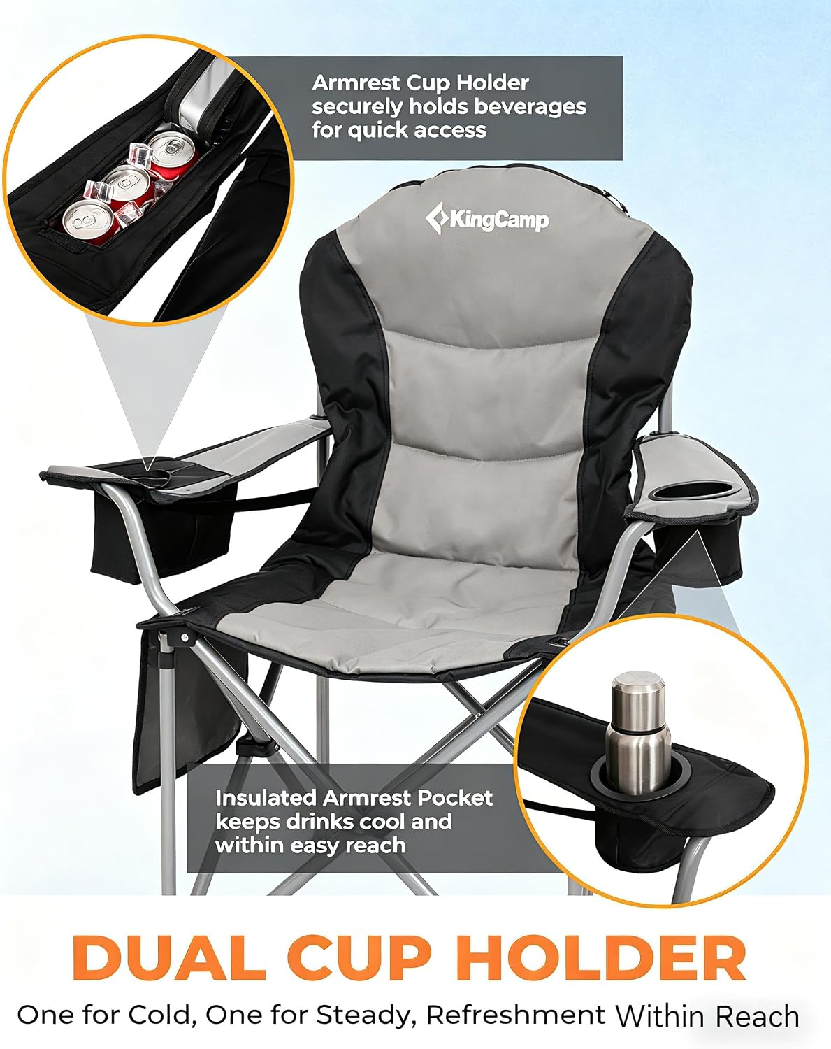 Thumbnail 5 de KingCamp XXL Heavy Duty Folding Camping Chair with Adjustable Lumbar Support