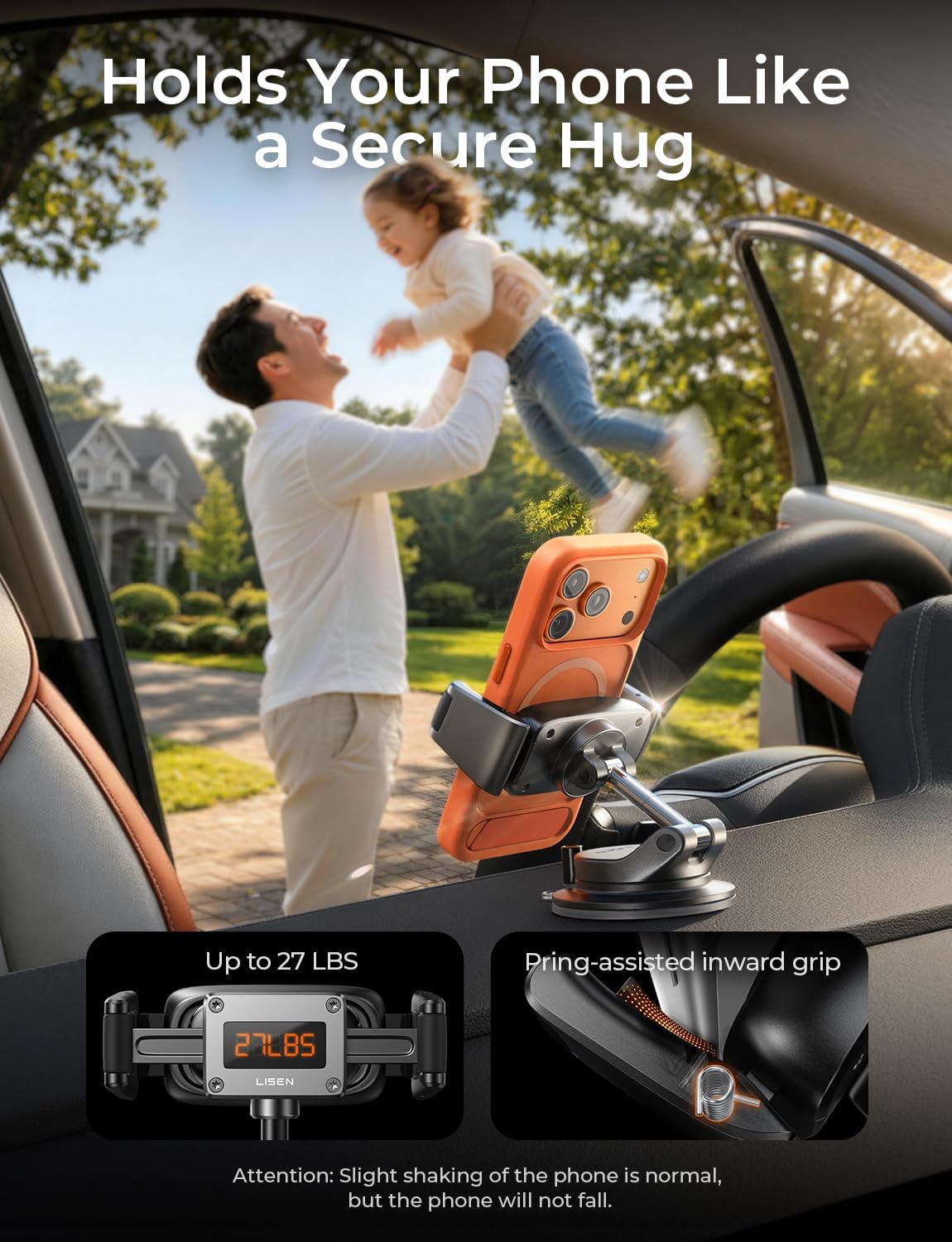 Thumbnail 6 de LISEN Suction Phone Mount (Auto-Adjusting, One-Touch Vacuum Holder) for Car Dash