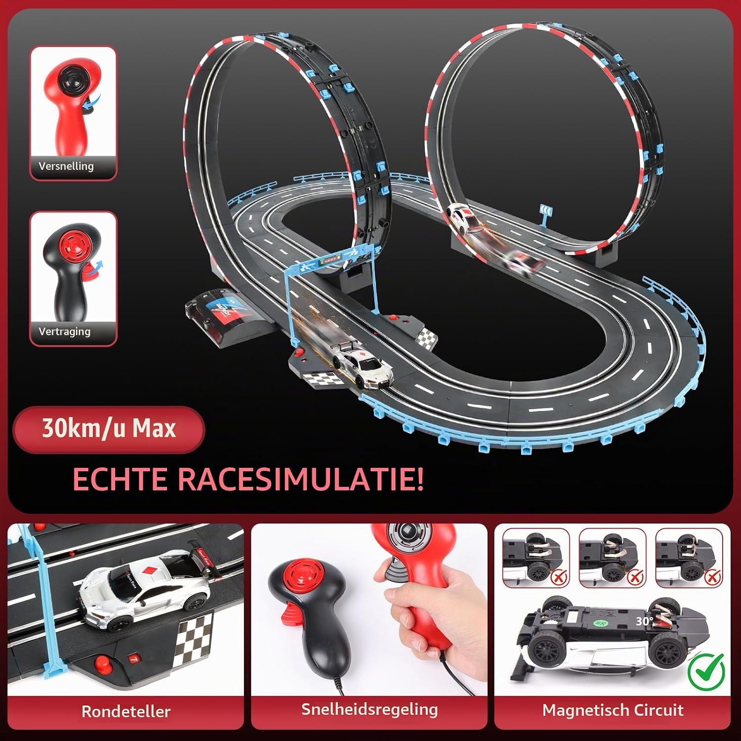 Detalle 2 de JONRRYIN Circuit Voiture Electrique pour Enfants racebaan 1:43 met 2 auto's