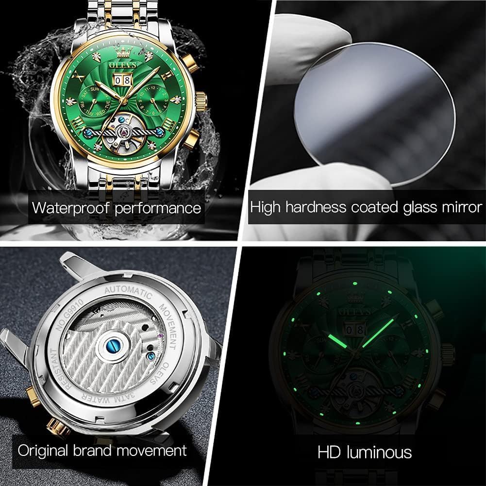 Detalle de OUPINKE Herren-Automatik-Skelettuhr mit Tourbillon, Diamanten, Saphirglas und Edelstahlband