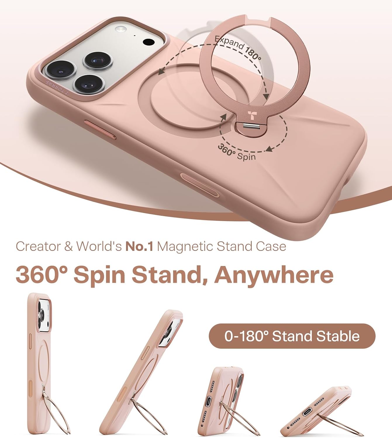 Detalle 2 de TORRAS Q3 Silicone Case for iPhone 17 Pro Max with MagSafe Stand, Bliss Pink