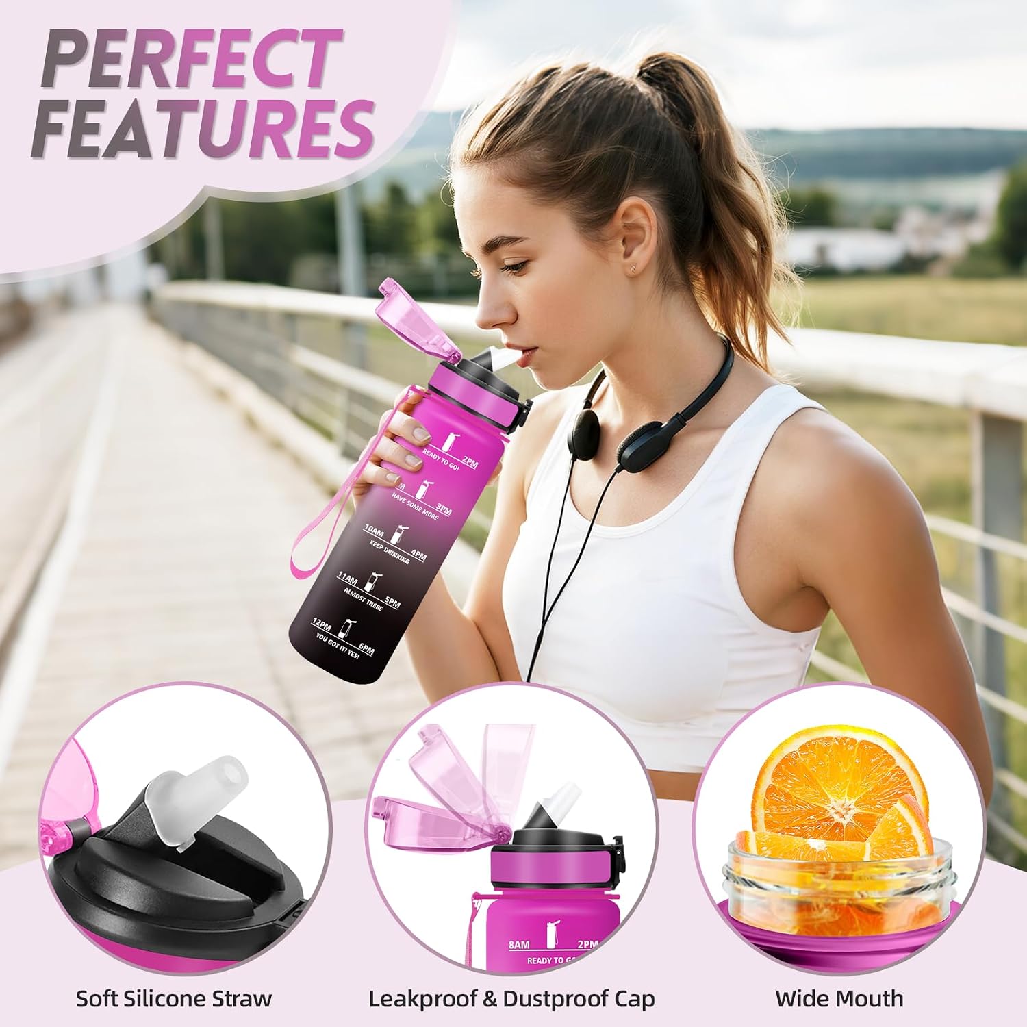 Detalle 2 de Gourde 1000ML avec paille pour sport