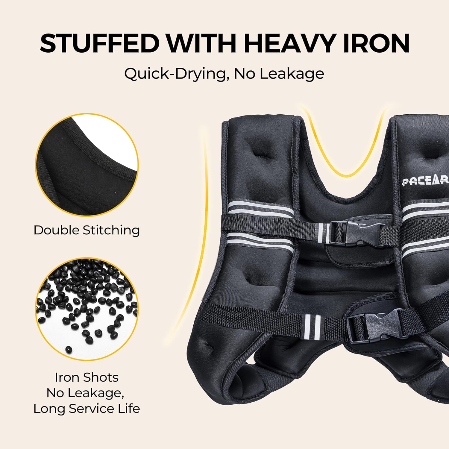 Detalle de PACEARTH Weighted Vest (6–30 lb) with Reflective Stripe, Odor-Free Lycra and Phone Pouch