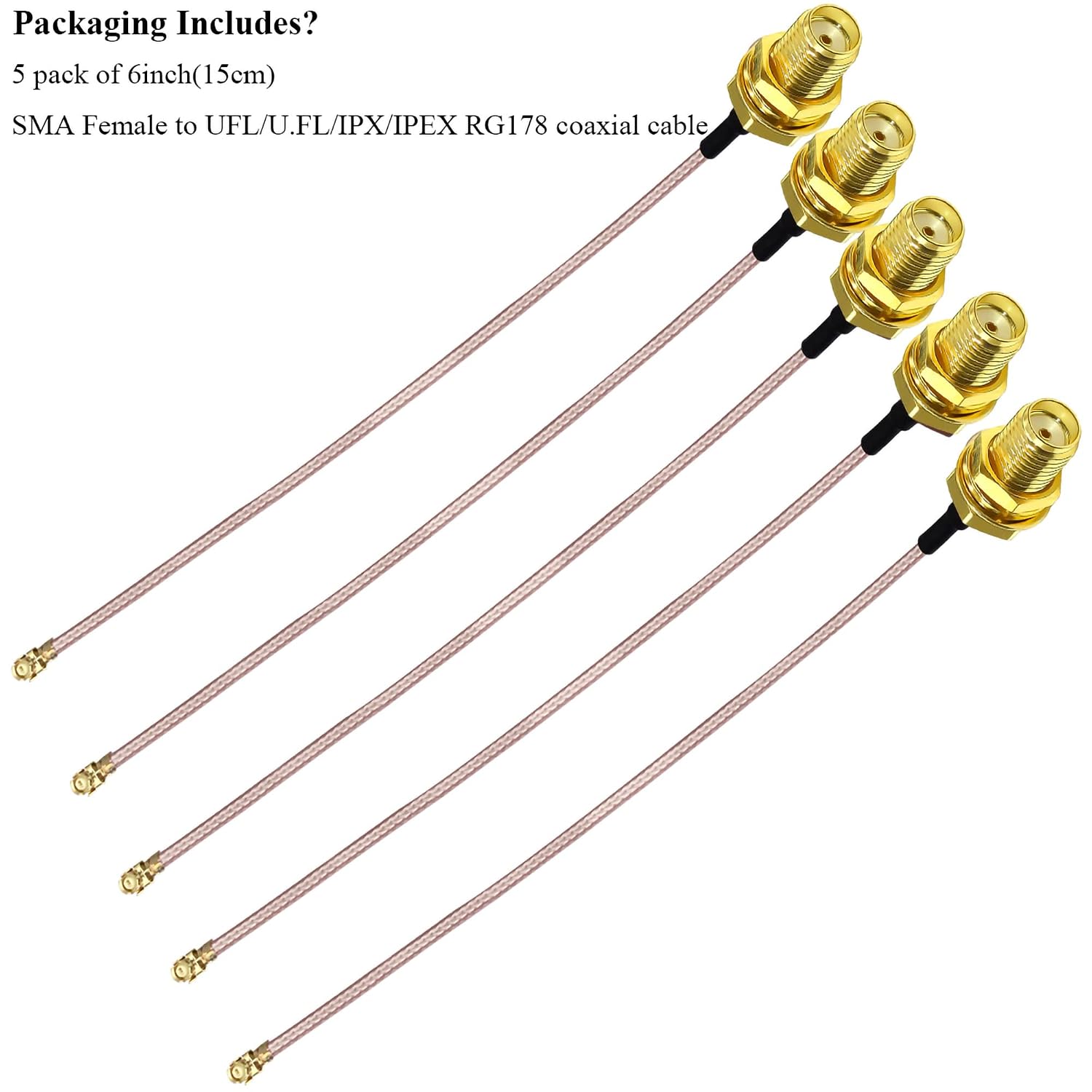 Thumbnail 6 de TUOLNK 5pcs 6-Inch SMA Female to U.FL IPX MHF1 Coaxial Adapter Cable (RG178) Jumper Pigtail