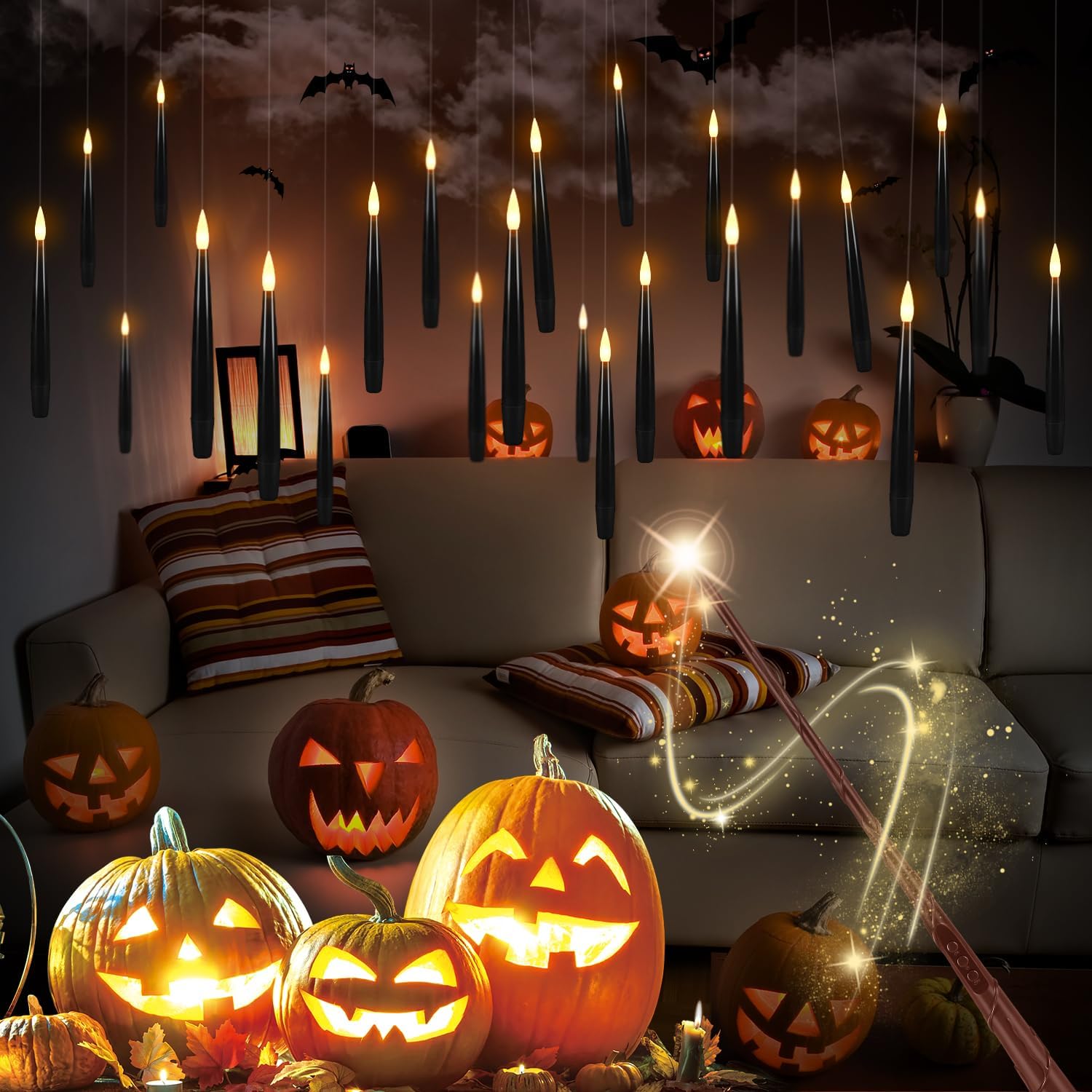 Detalle de ECLHTLNY VEK125 Floating LED Candles, 12-Pack, Black with Warm Flickering Light