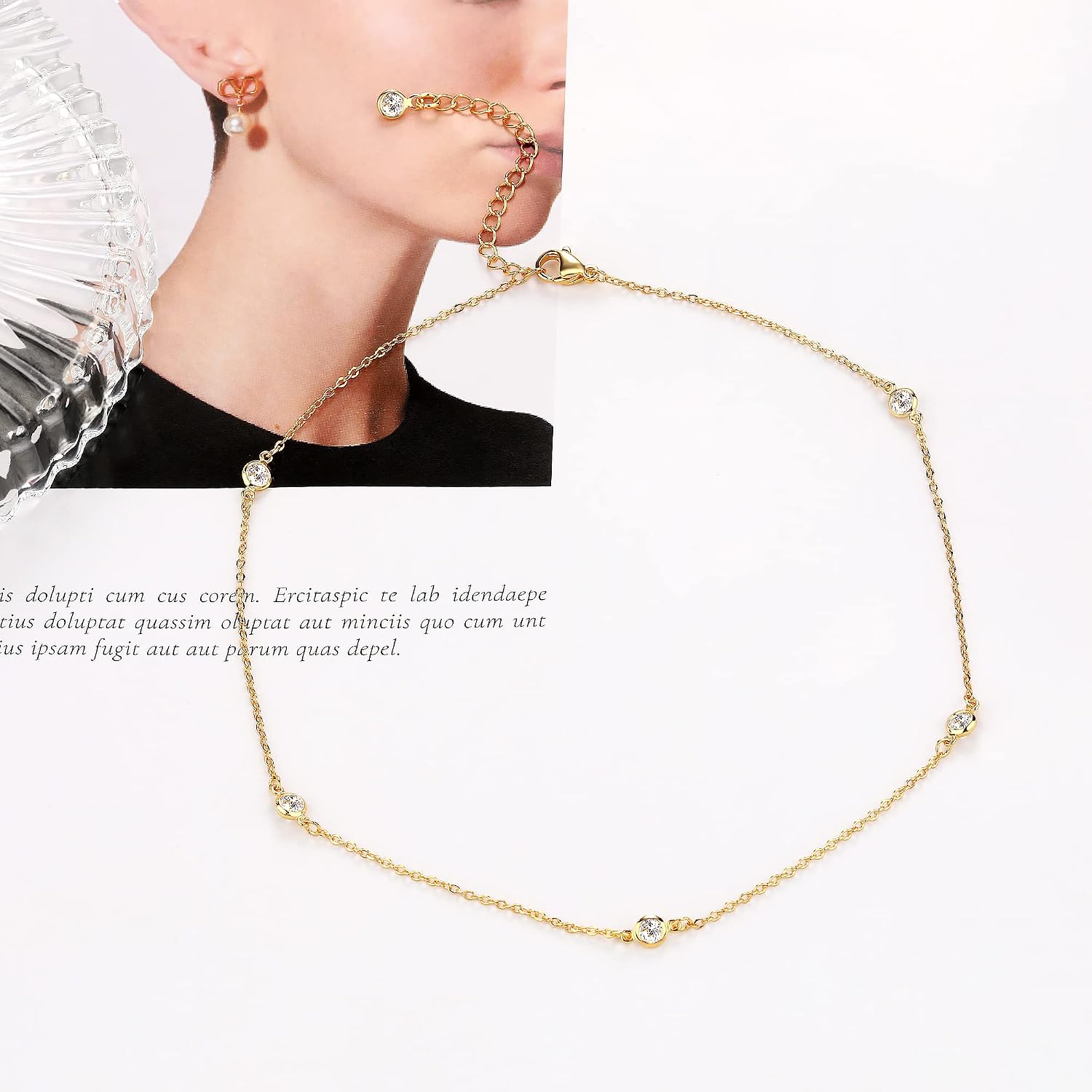 Detalle 2 de Tewiky Cubic Zirconia Necklace, 14K Gold-Plated
