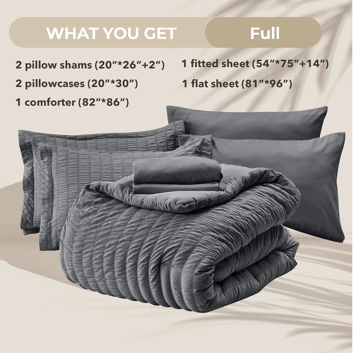 Thumbnail 4 de HYMOKEGE Full Size Seersucker 7-Piece Comforter Set — All-Season Luxury Bedding in Dark Grey