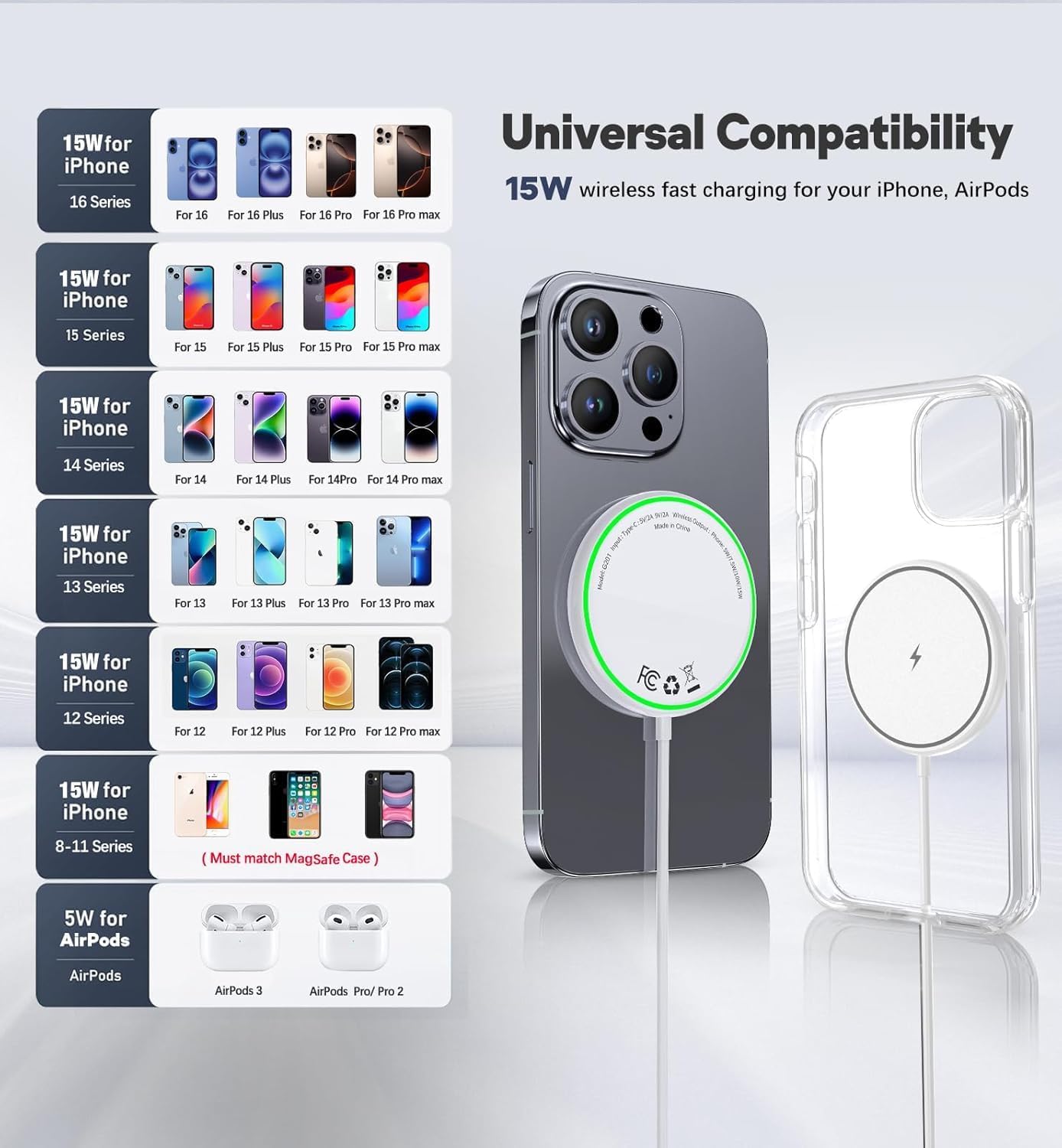 Thumbnail 5 de 2 Pack Magnetic Wireless Charger Stand 15W – Mag-Safe for iPhone and AirPods