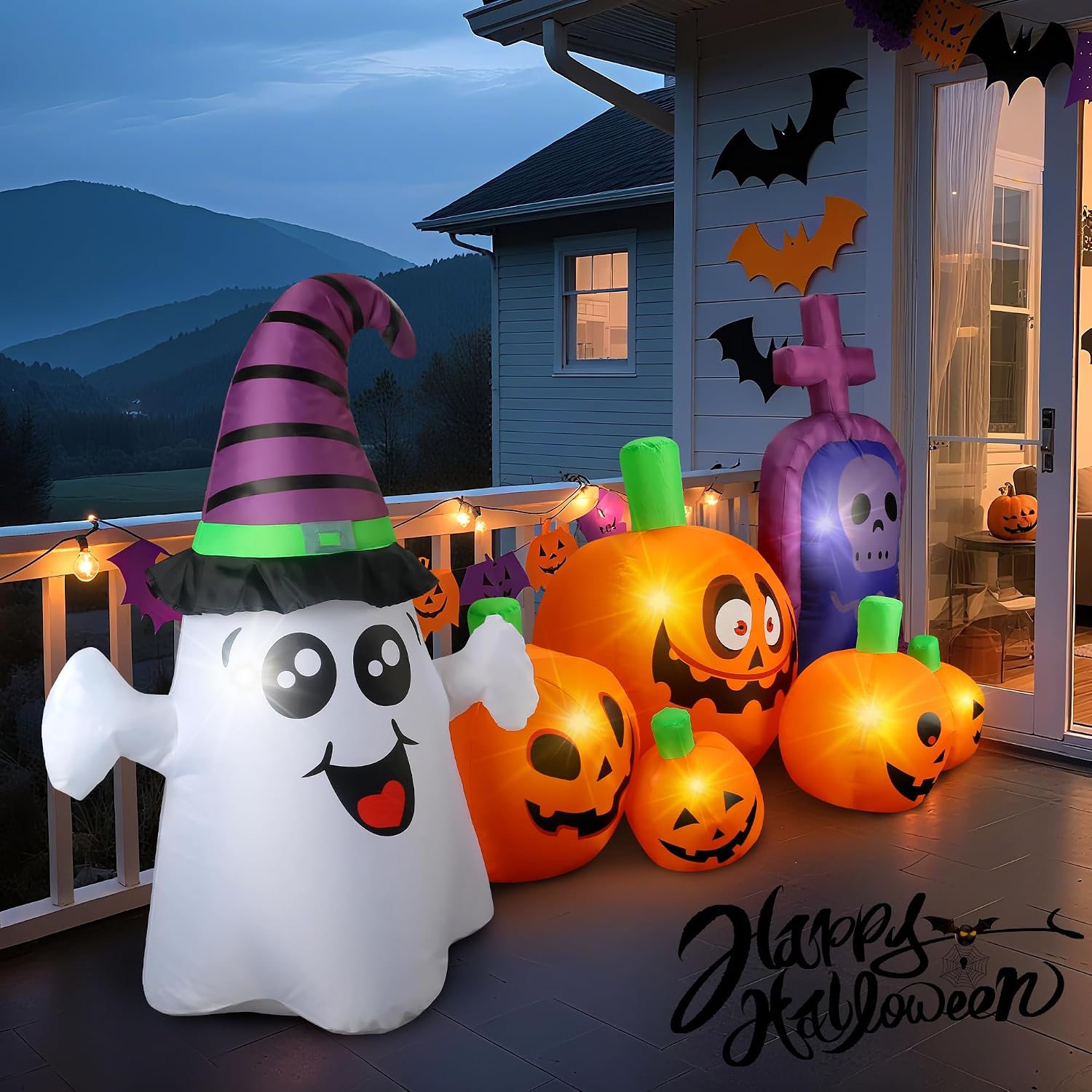 Detalle de Dofulay Christmas 3.7-Ft Inflatable Halloween Tombstone with Multicolor LEDs