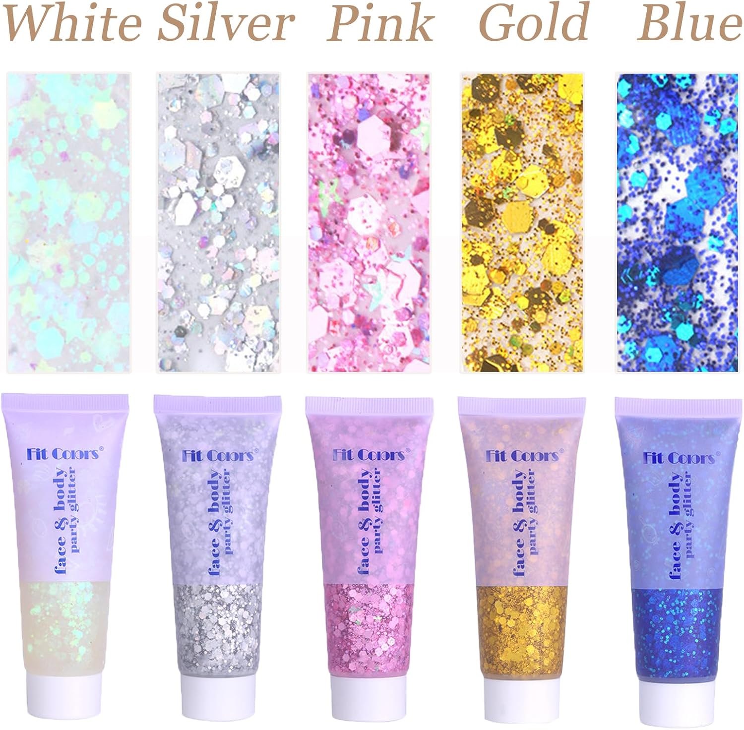 Detalle 2 de Prehot G-001 Chunky Face and Body Glitter Gel, Five-Color Sequins