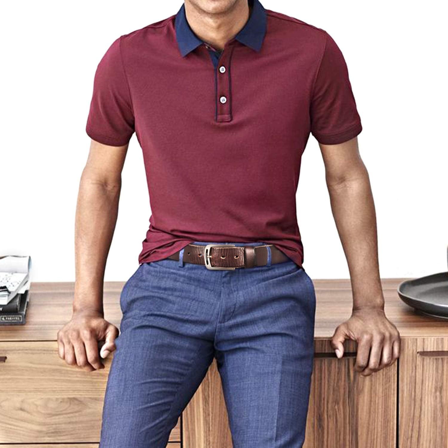 Thumbnail 5 de Hzhy Men's Leather Belt with 100% Full Grain Leather and Anti-Scratch Pin Buckle