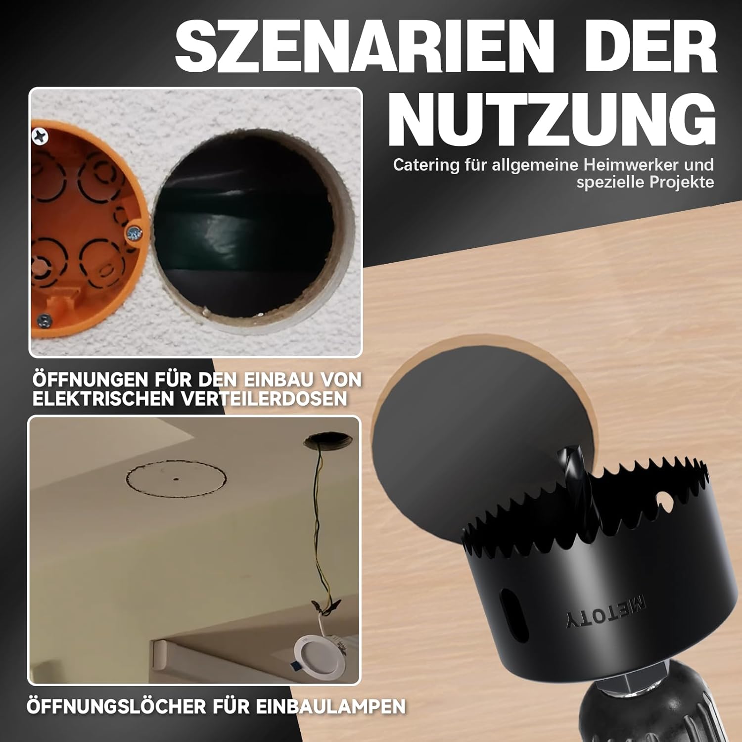 Thumbnail 6 de METOTY 9-teiliges Bi-Metall Lochsäge-Set (25–51 mm) für Holz, Gipskarton & Kunststoff