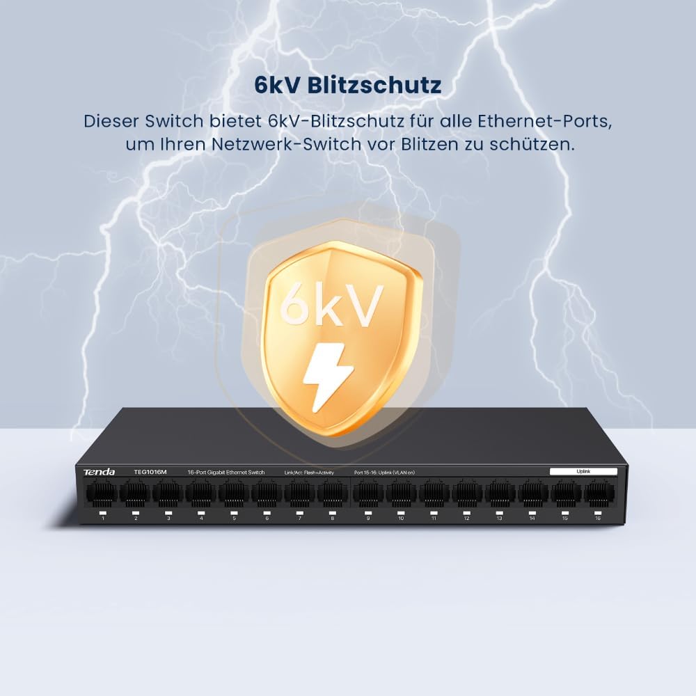 Thumbnail 6 de Tenda TEG1016M – 16-Port Gigabit unmanaged Switch mit VLAN-One-Click, Lüfterlos, Wandmontage, Metallgehäuse