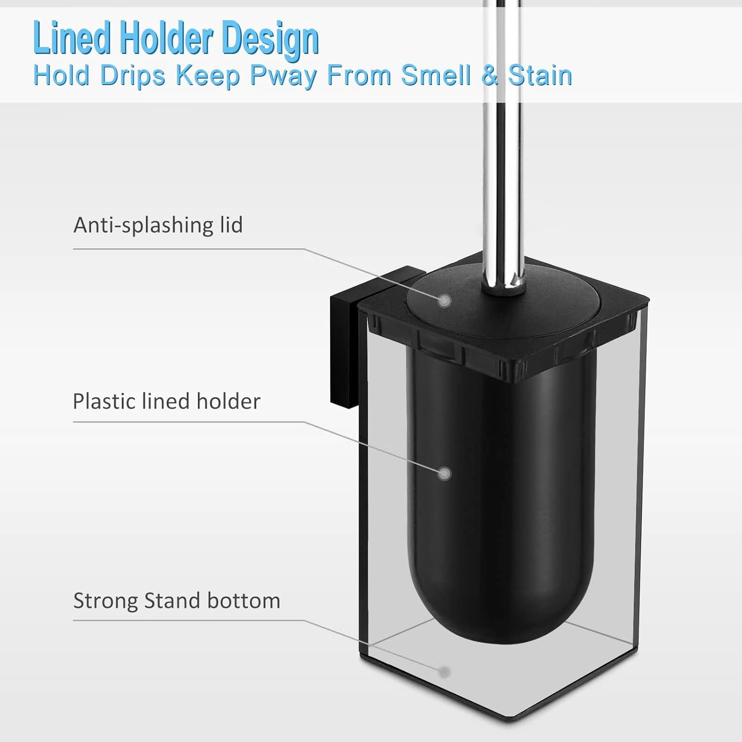 Thumbnail 4 de bgl Porte-brosse WC carré mural en acier inoxydable 304 (chromé) – tête de brosse remplaçable