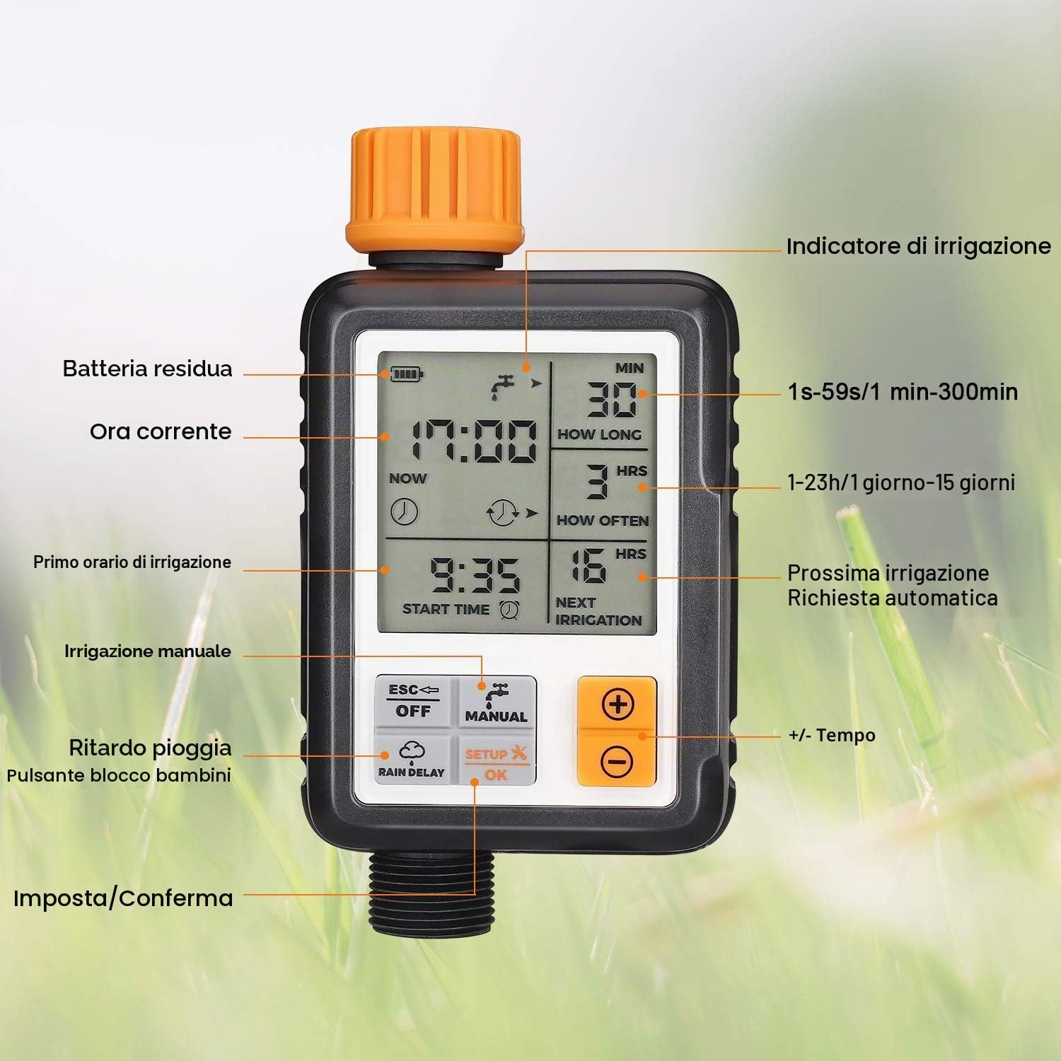 Detalle de Johgee Programmator per Irrigation Giardino IP65 con Timer Digitale e LCD 3