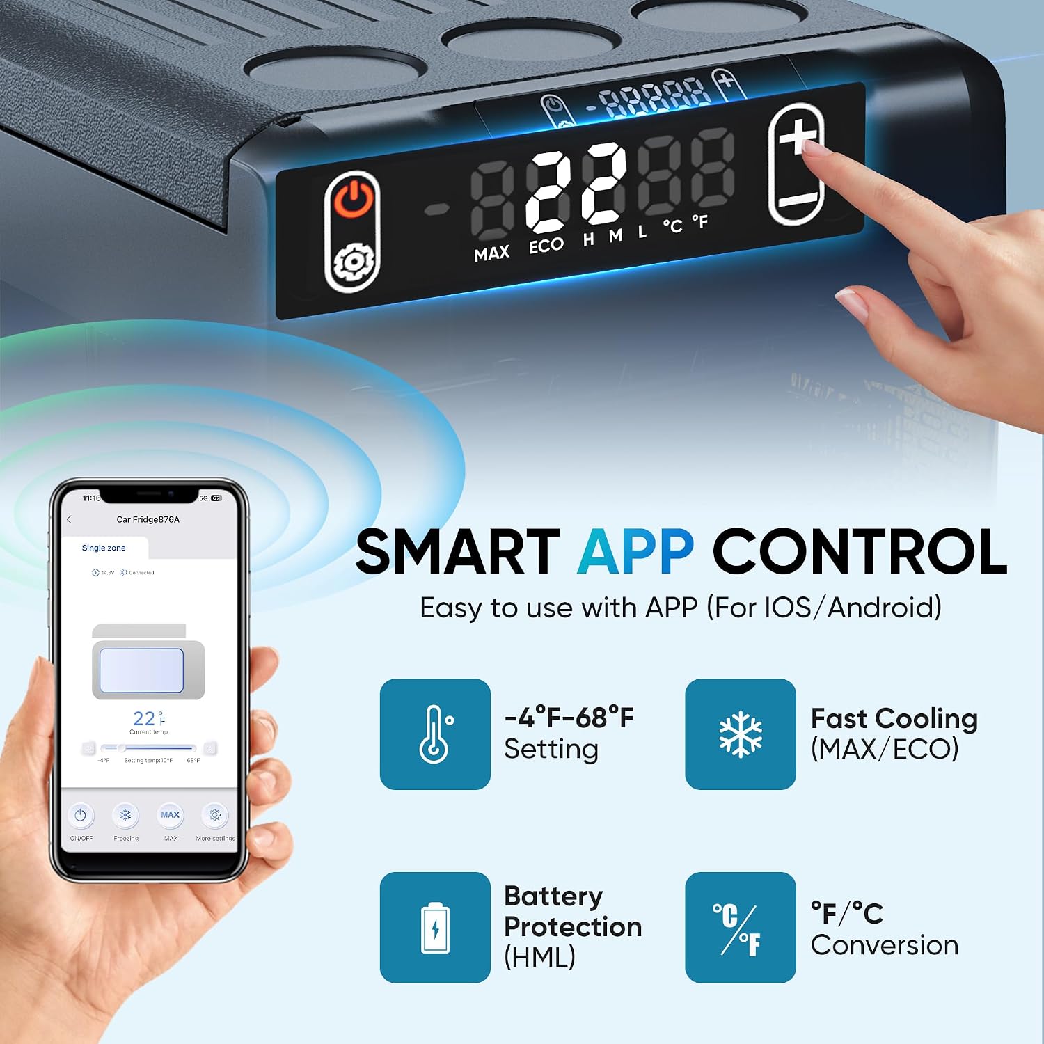 Detalle de Feelfunn CF027-20 21QT Portable Refrigerator Freezer with App Control
