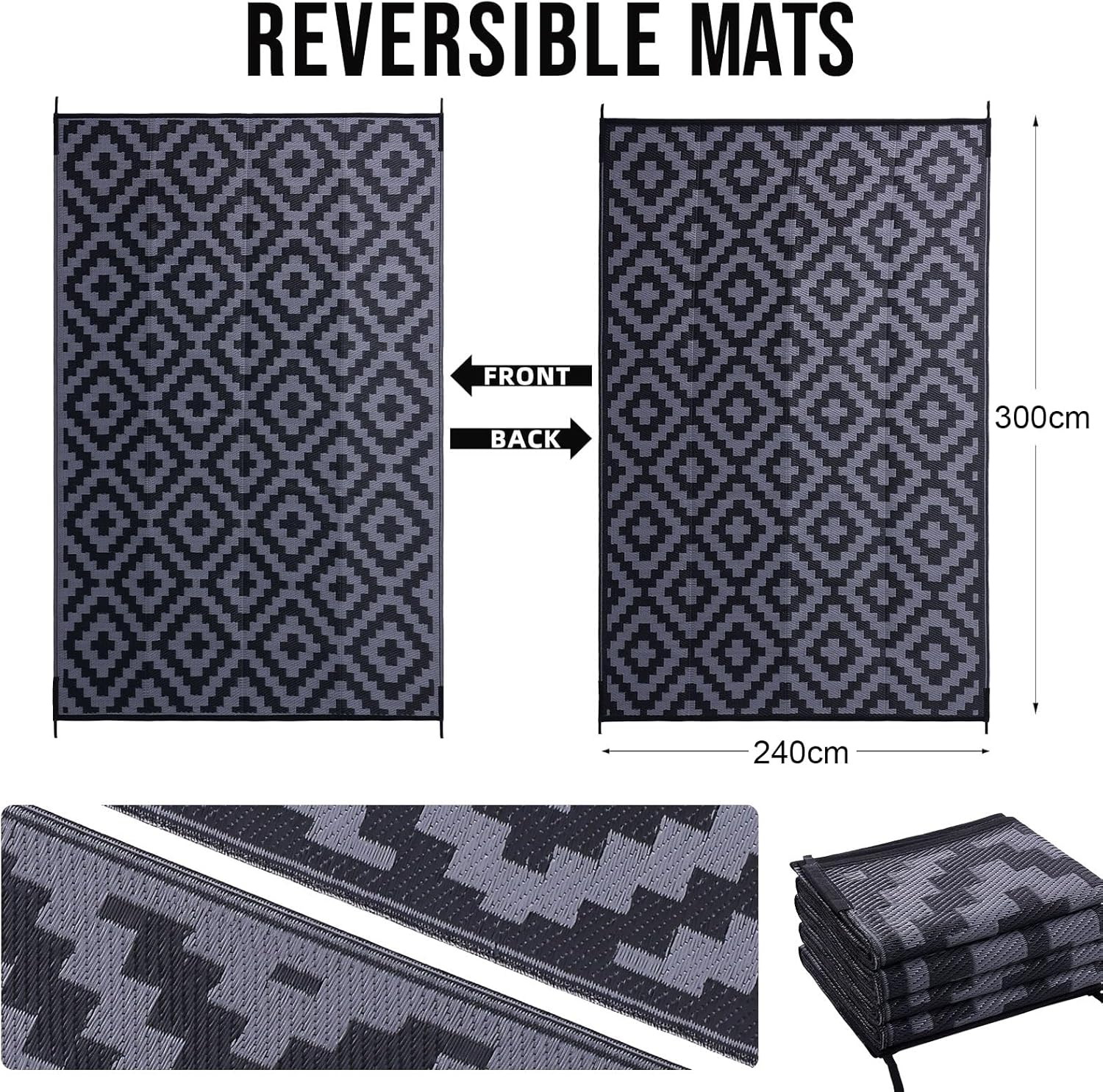 Thumbnail 1 de Homaxy Waterproof Outdoor Rug: Reversible 240 x 300 cm Anti-slip Plastic Straw Carpet for Patio, Deck and Camp