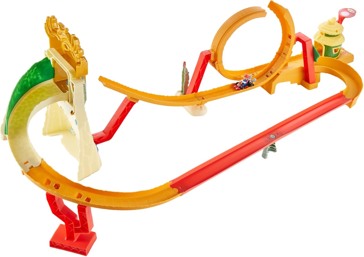 Detalle 2 de Hot Wheels Jungle Kingdom Raceway-lekset HMK49 med Mario-bil i skala 1:64