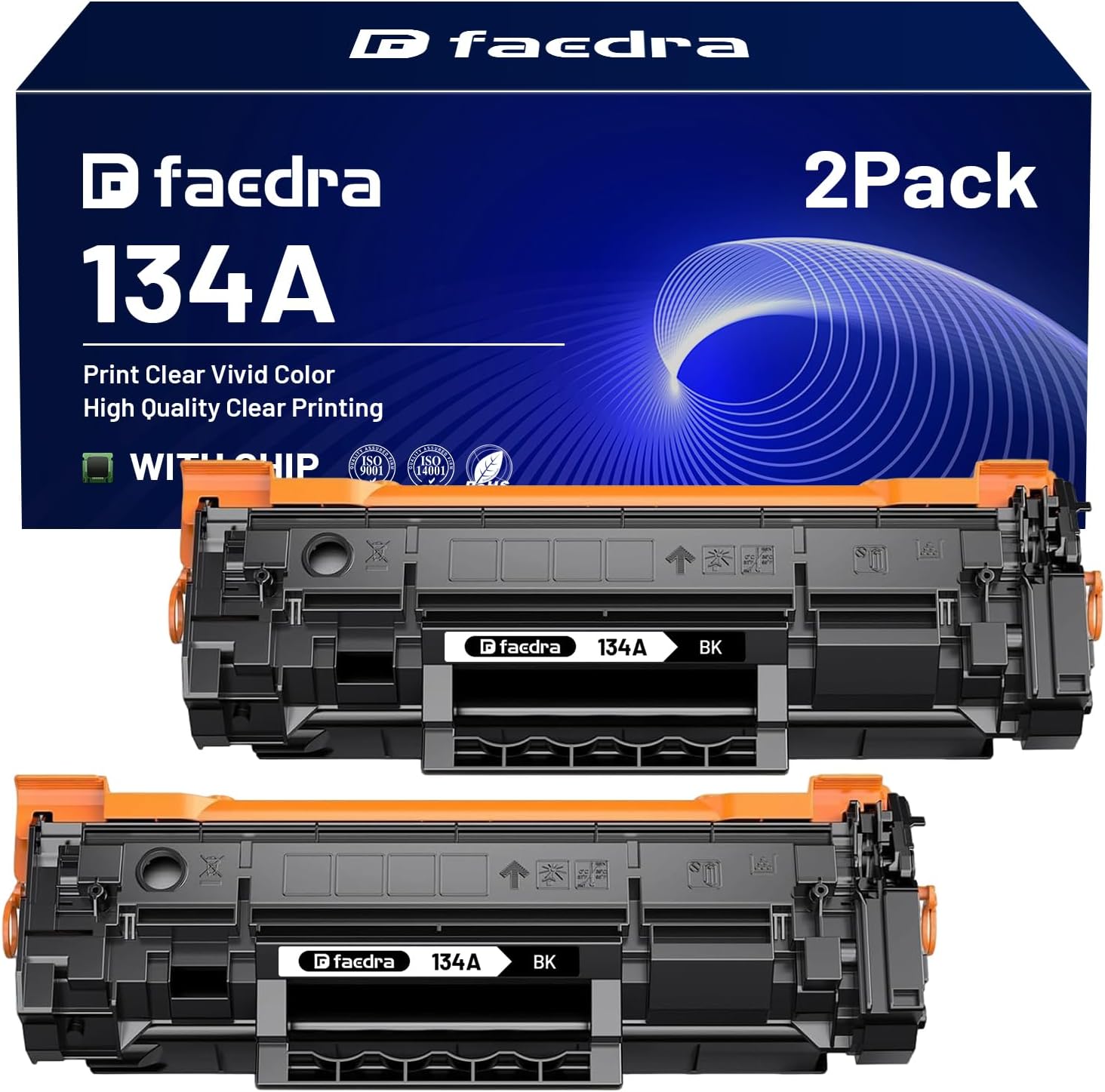Detalle de Faedra 134A W1340A Compatible Black Toner Cartridges, 2-Pack