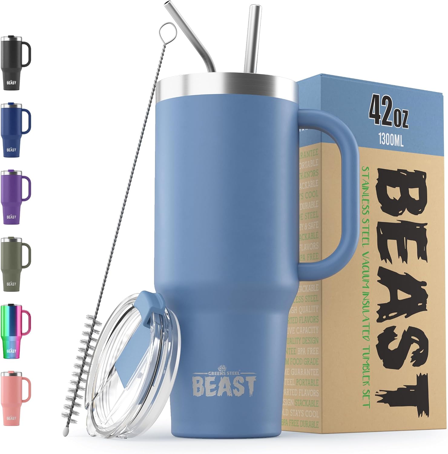 Beast Tumbler with Handle - 1300 ml (42 oz), Stormy Sky – Premium Stainless Steel Vacuum Insulated Cup