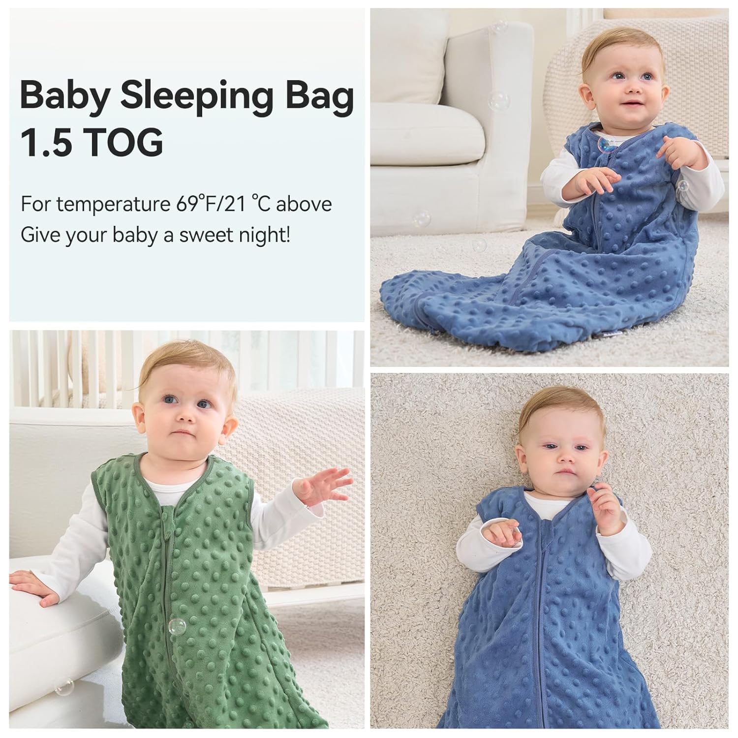 Thumbnail 6 de Unnivoll Babyschlafsack 1,5 Tog (18–24 Monate) im 2er-Set – für Winter/Herbst, 90 cm, Blau & Grün