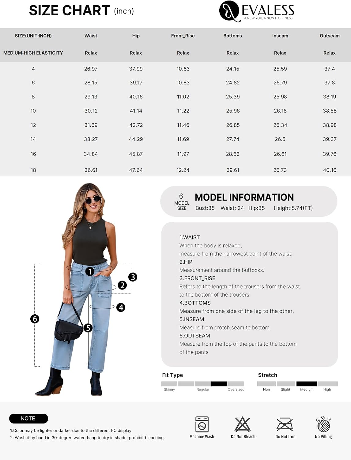 Thumbnail 6 de EVALESS Barrel Jeans for Women, High-Waisted Stretch Denim, Relaxed Cropped Fit