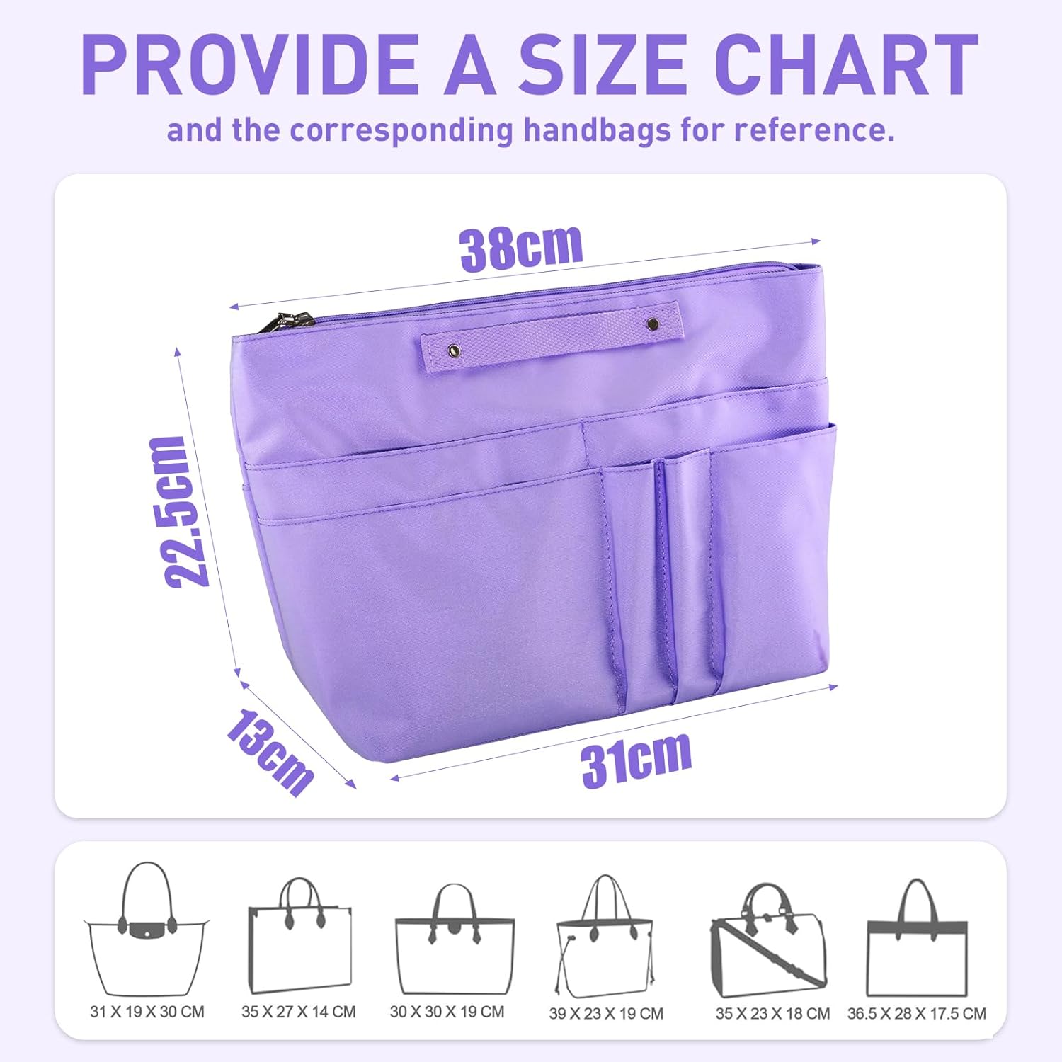 Detalle de HYEPNED Bag Organiser for Longchamp Le Pliage Large – 15-Pocket Insert (Purple, Large)